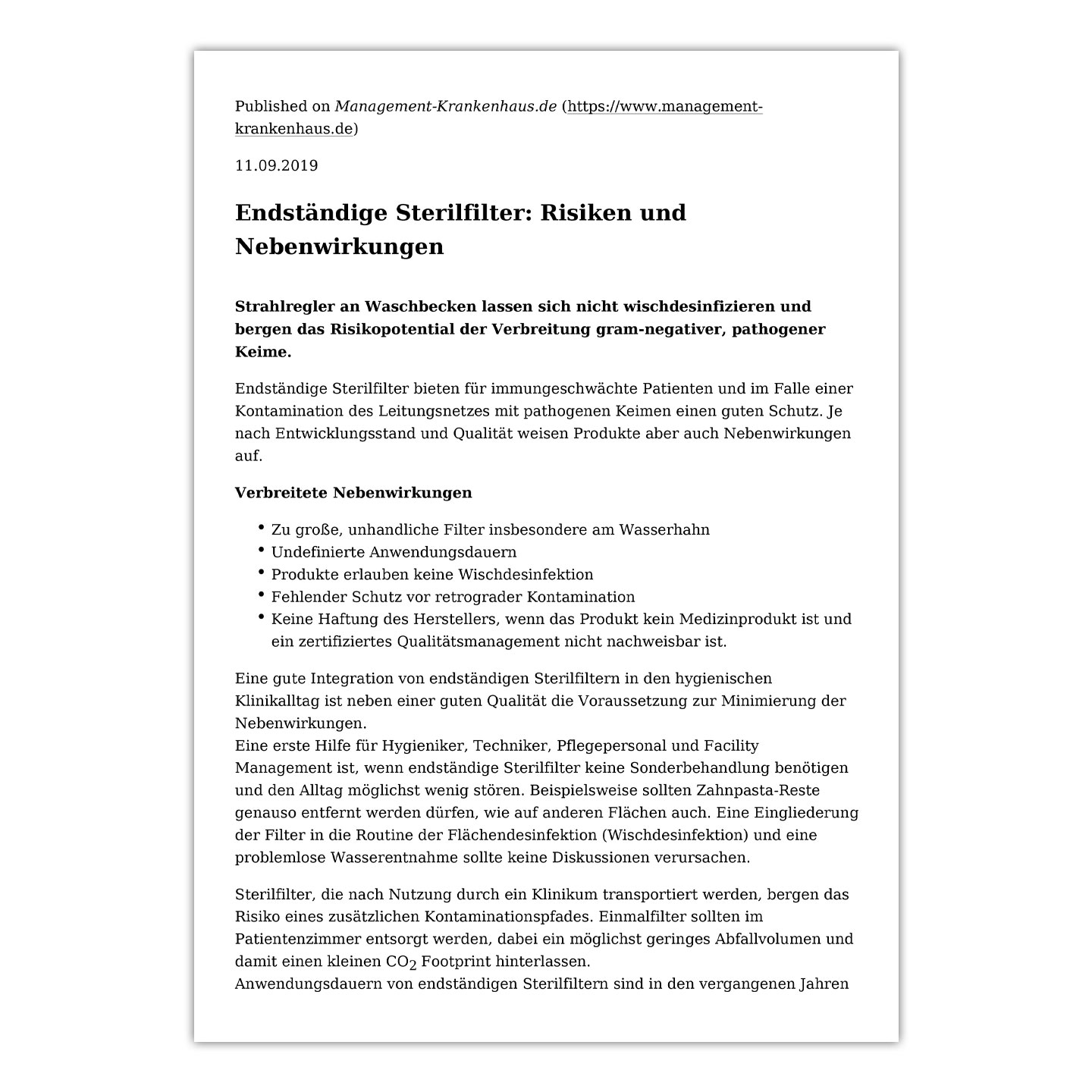 Endständige Sterilfilter: Risiken und Nebenwirkungen