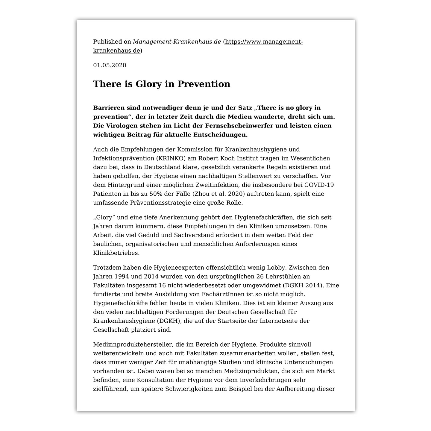 There is Glory in Prevention